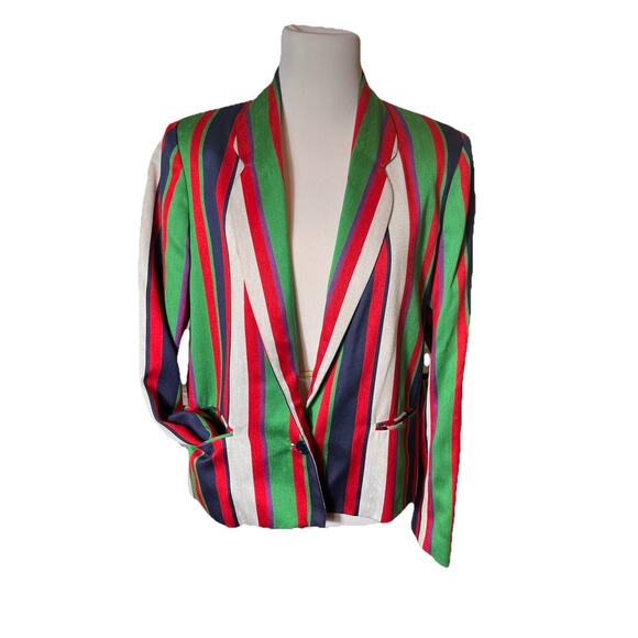 Vintage 1970s Jupe Blazer Women’s Silk Blend Multicolor Stripe ILGWU Union Made - Picture 4 of 16